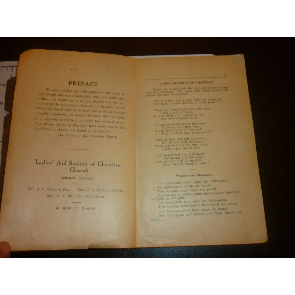 Antique Indianola Nebraska Cook Book Ladies Aid Christian Church  Recipes
